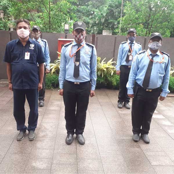 six security guard standing in a raw